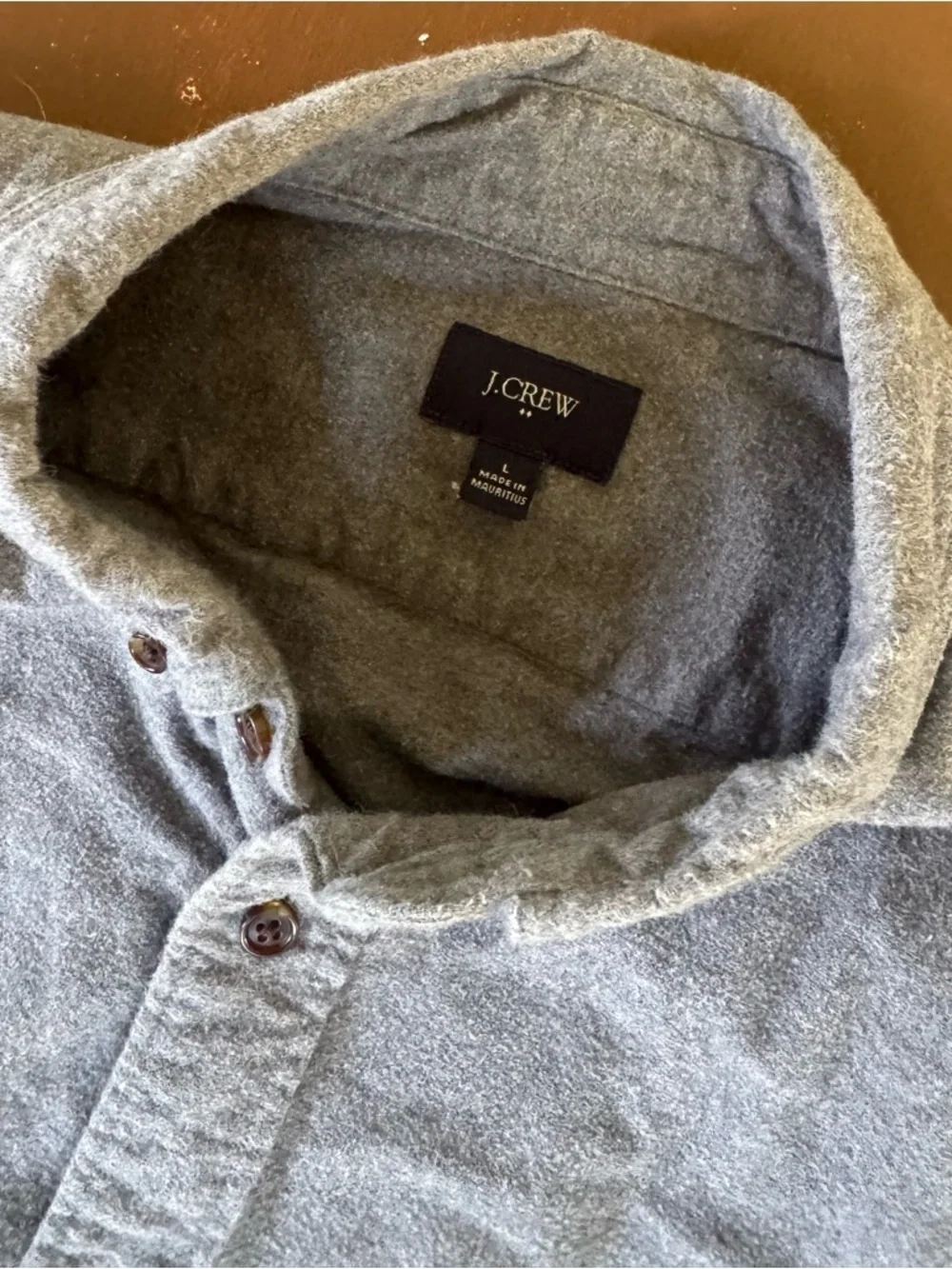 J. Crew Gray Button-Down Shirt with Brown Elbow Patches - Men’s Large